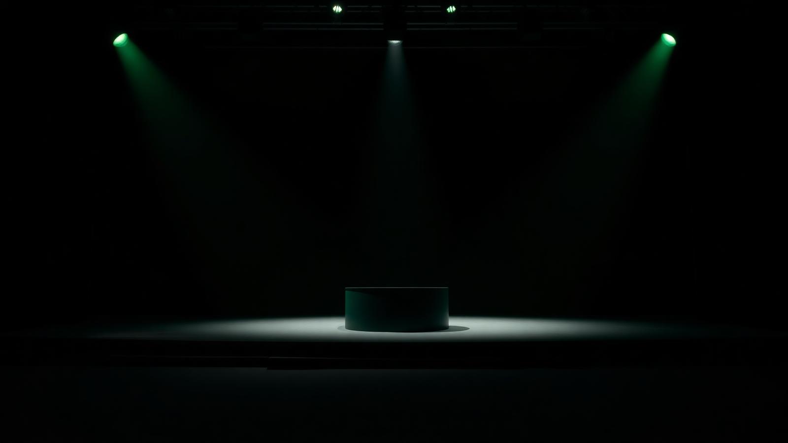 Empty competition stage with a spotlight on a podium